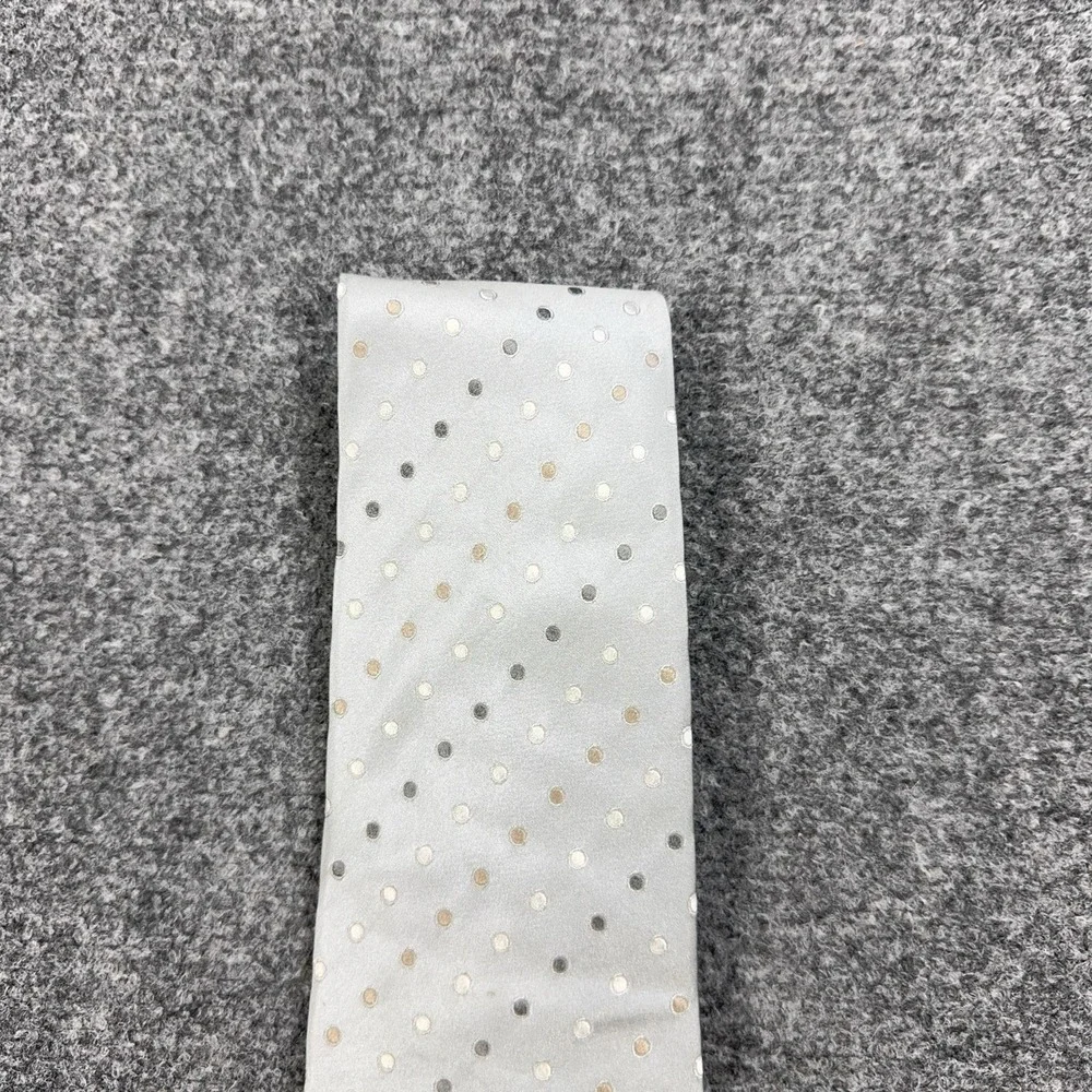 Giorgio Armani Tie Mens One Size Silver Polka Dot 100% Silk Made In Italy